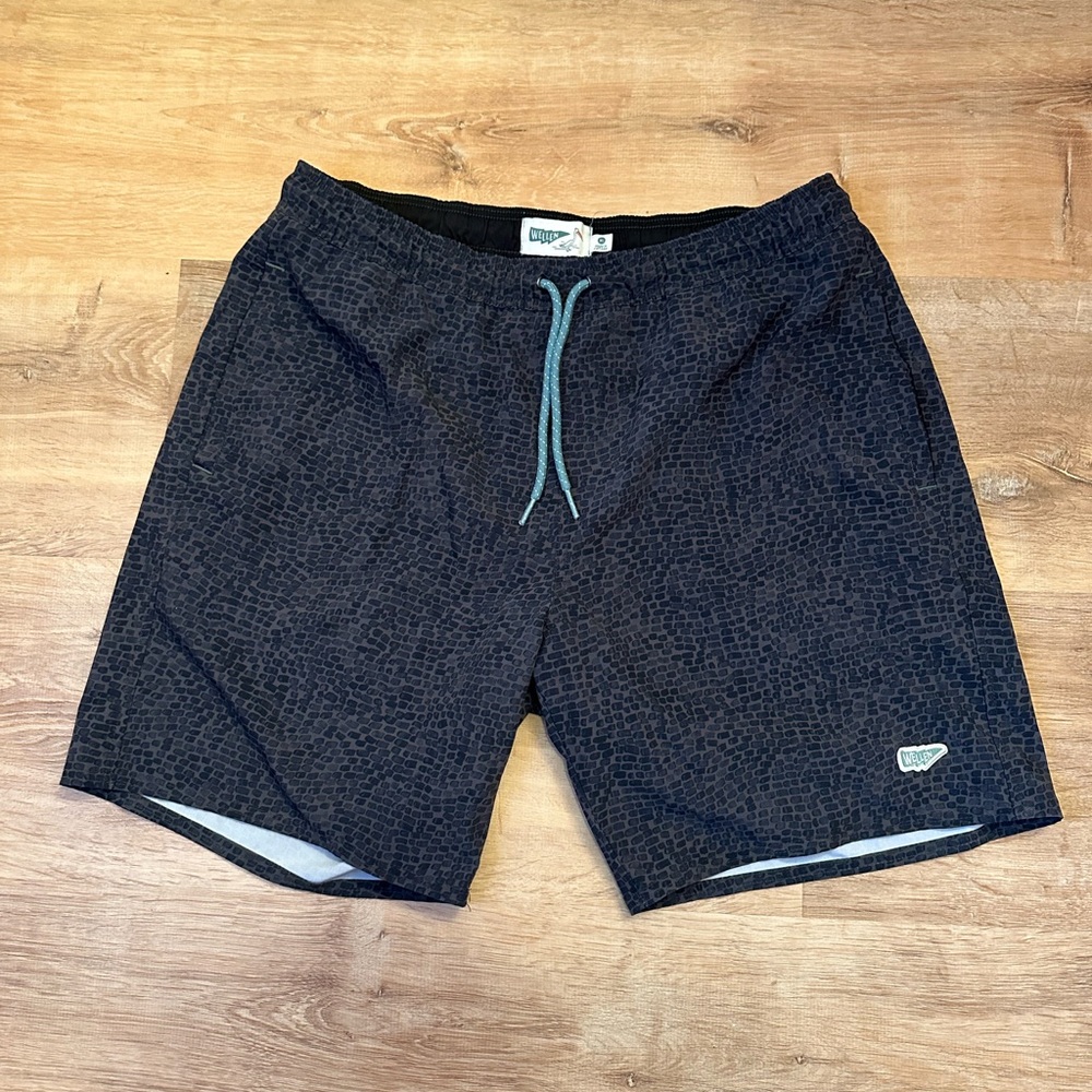 WELLEN Performance Lined Swim Trunks - 7" in Charcoal Dot  XL EUC